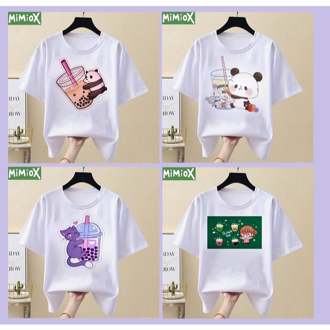 Áo thun in hình ly trà sữa,gấu,mèo,cô gái,trẻ em,bé trai,bé gái  size 10kg-65kg