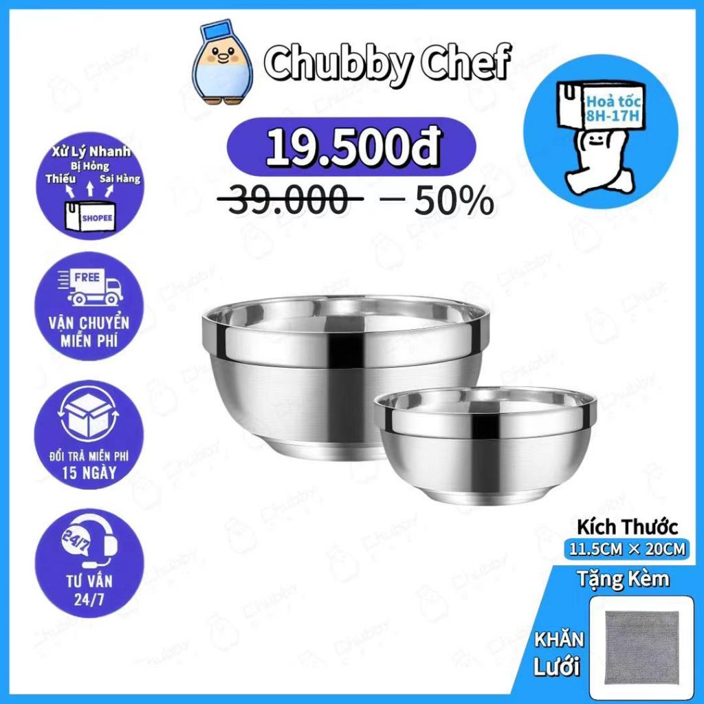 Chén Tô Inox Cao cấp kiểu Hàn Quốc 2 lớp cách nhiệt Hàng chính hãng inox cao cấp đủ kích cỡ an toàn 