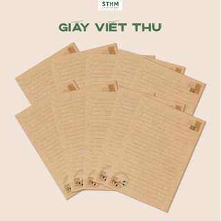 STHM MALL - Giấy viết thư vintage khổ A5 - Giấy kraft nâu 100gsm dày dặn, in kẻ dòng và hoạ tiết 1 mặt