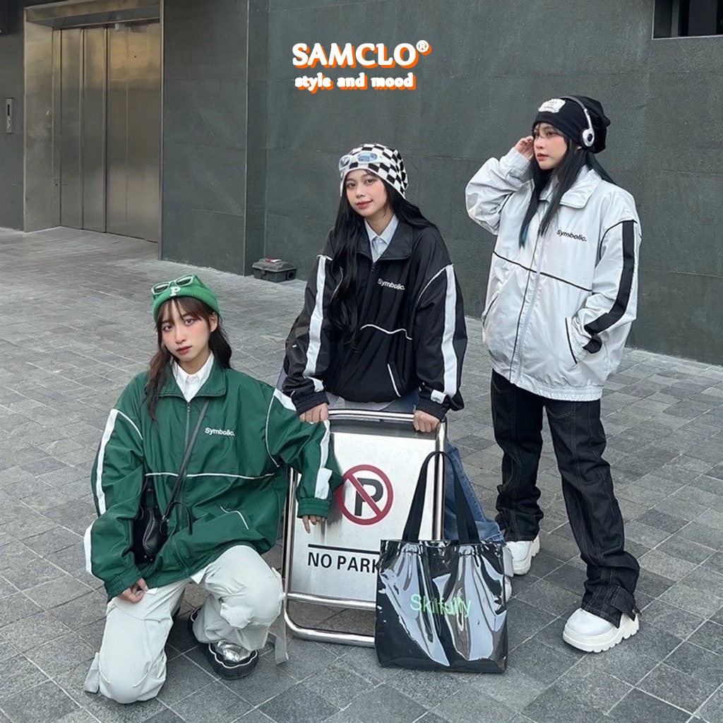 Áo khoác bomber nam nữ SAM CLO vải dù 2 lớp phong cách bóng chày form rộng unisex SYMBOLIC