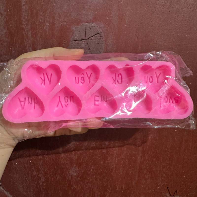khuôn silicon vỉ 9 tim anh yêu em vk yêu ck i love you khuôn socola rau câu - khuôn trái tim