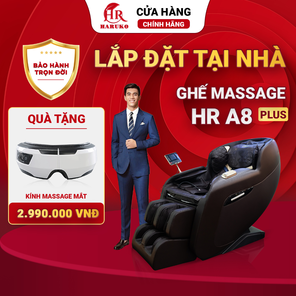 Ghế massage toàn thân HR Haruko A8 Plus, con lăn mát xa di chuyển, ghế massage cao cấp