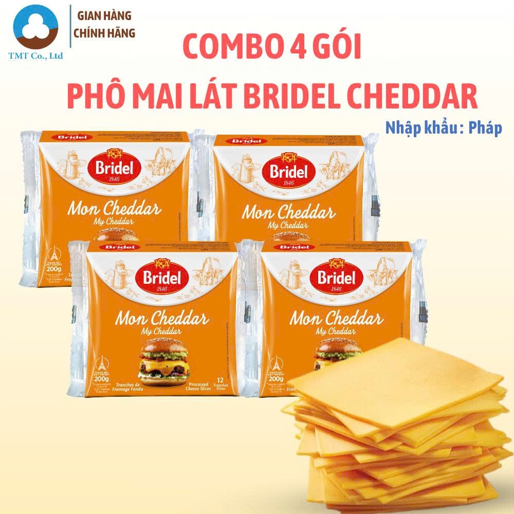 Combo 4 Phô mai lát cheddar Bridel 200g 12 lát
