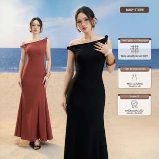   BUSY  Váy Đầm Ba Lỗ Lệch Vai Đuôi Cá Dáng Dài Nữ BUSY Thun Mút VBL13 