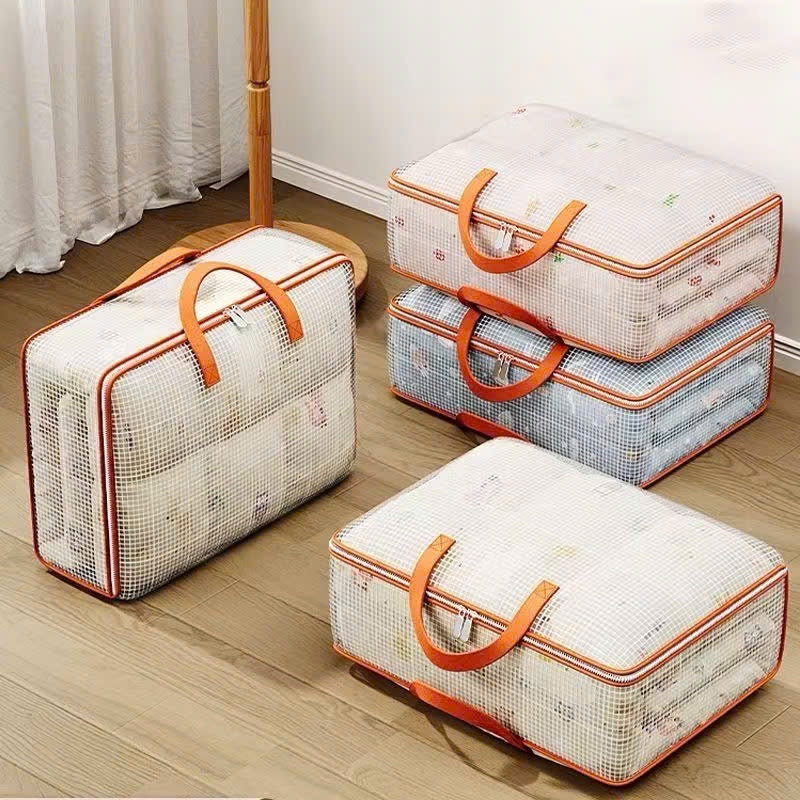 [TÚI LƯỚI ĐỰNG CHĂN-DRAP-GỐI] có khóa kéo và quai cầm tiện lợi, lớp ngoài trong suốt + khả năng chốn
