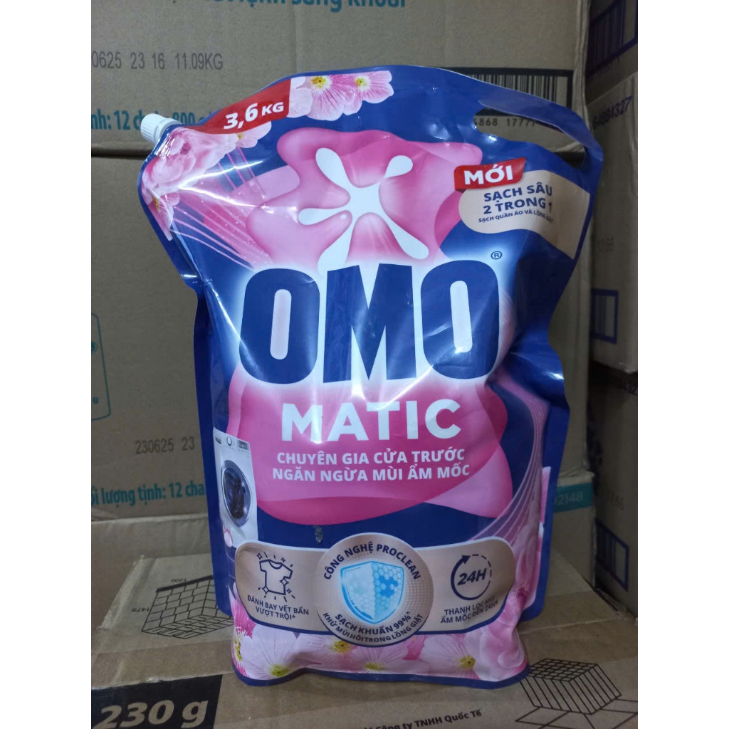 Nước giặt OMO Cửa trước 3,6kg,( mẫu mới )Nước Giặt OMO matic Túi 3,6kg cửa trên