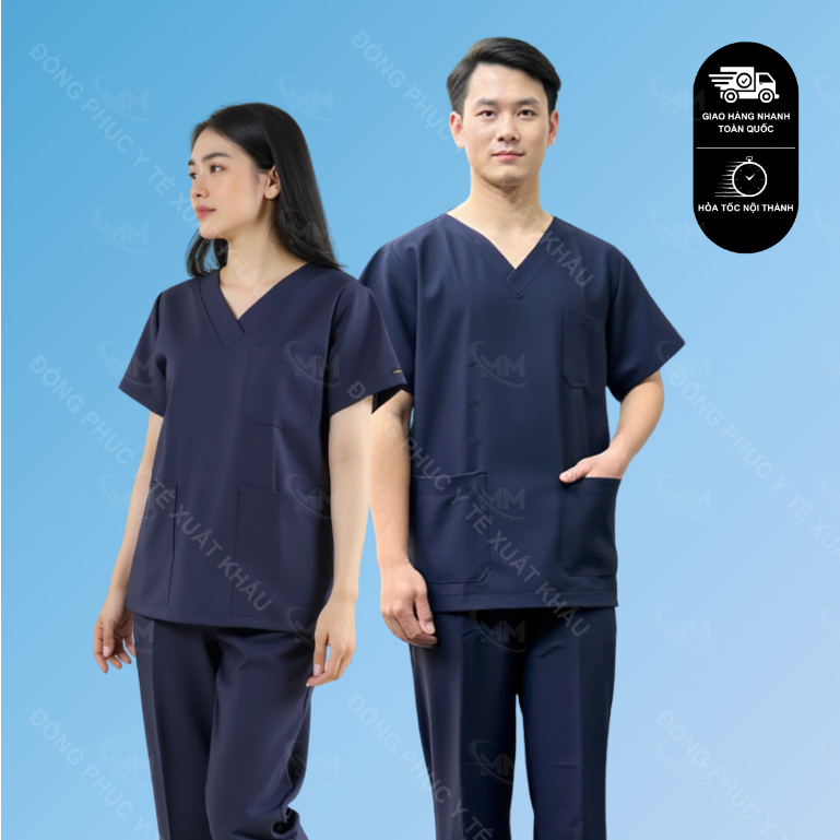Bộ scrubs Xanh Than, Blouse y tá, bác sỹ, phẫu thuật, thẩm mỹ, Spa, Đông Phục Y Tế Cao Cấp