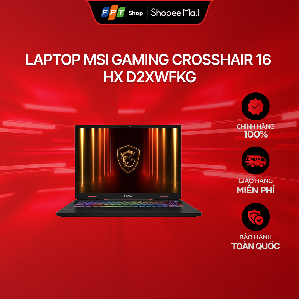 Laptop MSI Gaming Crosshair 16 HX D2XWFKG-036VN U7 255HX/AI/16GB/1TB/16"QHD/RTX 5060 8GB/Win11_Balo
