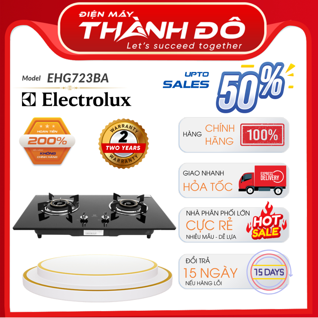 [CHÍNH HÃNG] Bếp Gas Âm 2 Vùng Nấu Electrolux EHG723BA 78 cm - Đánh Lửa IC -