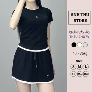 Set Áo Váy Nữ Thêu Chữ W Bigsize Áo Dúm Eo Chân Váy A Có Lót Quần Phối Viền Trắng , Set Áo Chân Váy Bộ Thêu Bigsize 290