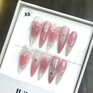  Nailbox mắt mèo cô dâu hồng JUNLY - nail box thiết kế móng giả vẽ nơ đính đá đơn giản đi chơi đi tiệc 116 