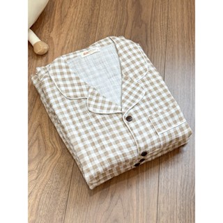   ẢNH THẬT  Đồ bộ nữ mặc nhà Pyjama caro Bình Châu ngắn dài chất liệu xô muslin mềm mại thoáng mát 
