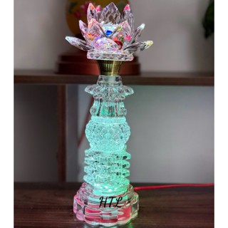 Bộ đèn thờ pha lê tháp nâu đổi màu, đèn thờ 7 màu, nhiều chế độ sáng- đèn thờ phật- đèn thờ gia tiên