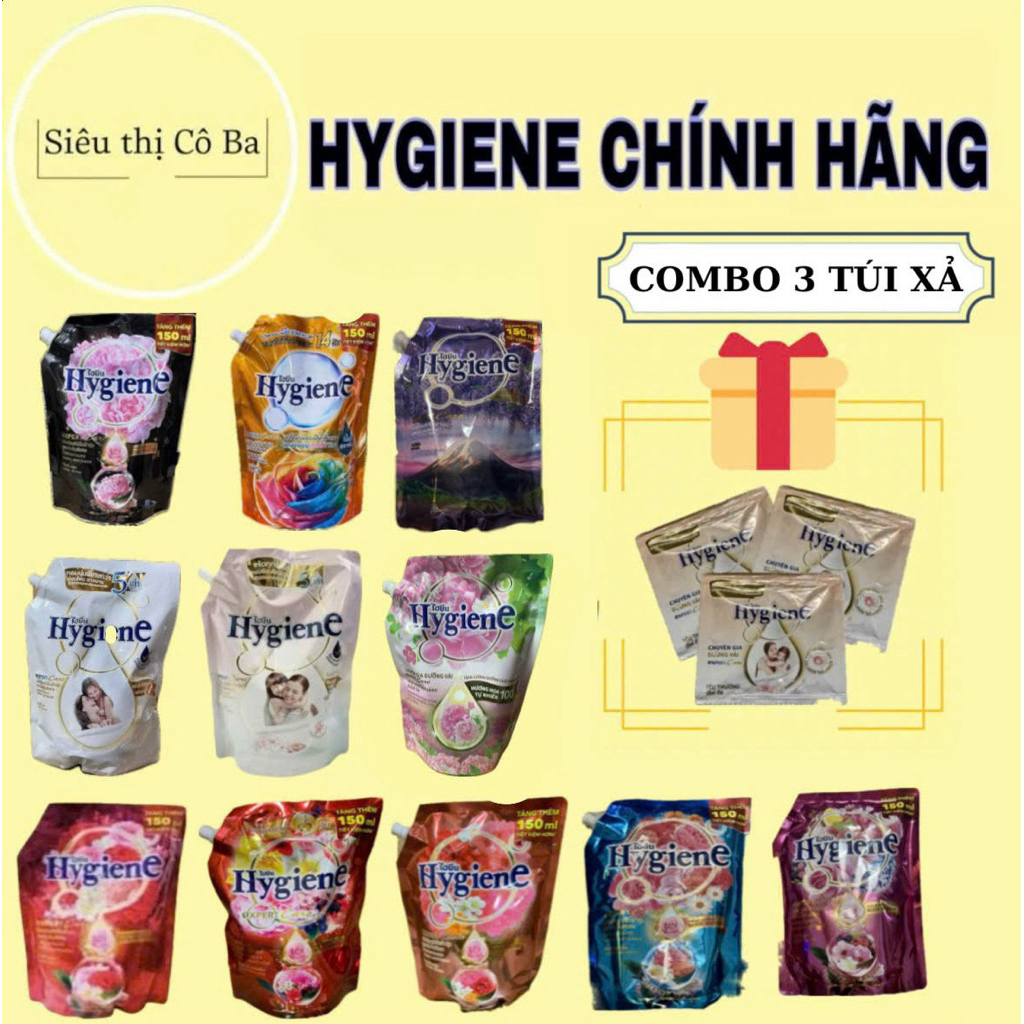 (SX tại VN) Combo 3 Túi Nước Xả Vải Hygiene Mix Màu 1100ML/ Túi Làm Thơm Quần Áo lộ