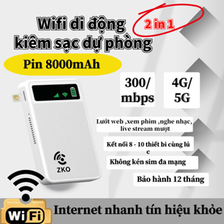 Cục phát wifi từ sim 4G kiêm pin sạc dự phòng 8000mAh zkowifi, bộ phát wifi di động tốc độ cao 300Mbps Tất Cả Nhà Mạng