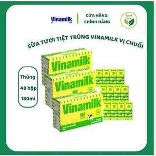  Thùng 48 hộp Sữa tươi tiệt trùng Vinamilk 100% Đường   Ít Đường  Dâu  Socola vị Chuối 180ml – Date t7 2026 
