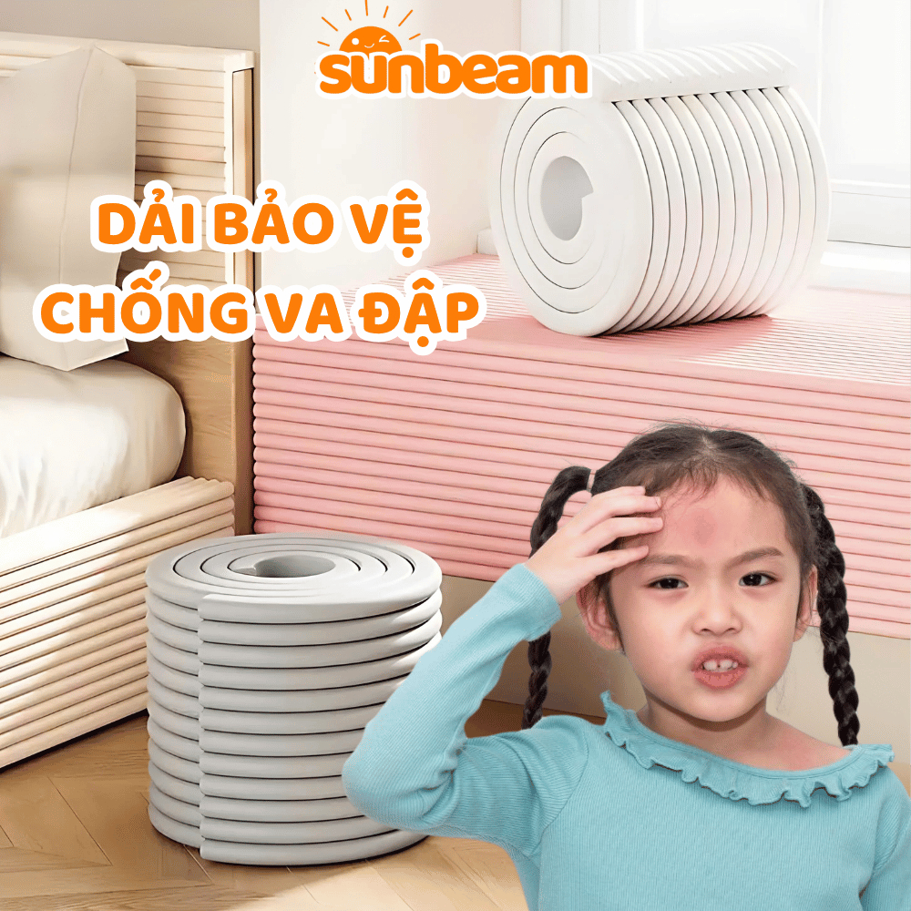 [CHÍNH HÃNG] Dải Xốp Bảo Vệ Trẻ Chống Va Đập Vào Tường SUNBEAM, Xốp Dán Tường Tránh Va Chạm Cho Bé