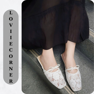 LOVIIECORNER - DÉP NỮ XINH ĐẾ THẤP - GIÀY LƯỜI NỮ PHỐI QUAI BÍT MŨI HỌA TIẾT HOA - GIÀY HỞ HẬU QUAI NƠ - DD250520