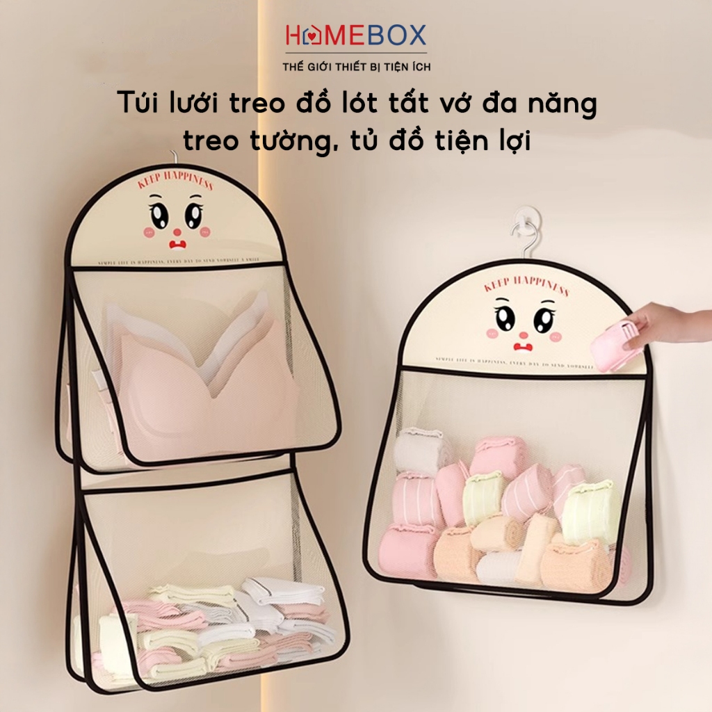  Túi Lưới Treo Đồ Lót Tất Vớ Có Móc Treo Gấp Gọn Giỏ Đựng Đồ Cá Nhân Treo Tủ Tiện Lợi 