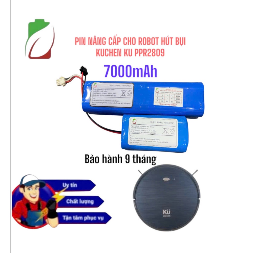 PIN ROBOT HÚT BỤI KUCHEN KU PPR2809 CHUẨN 7000MAH LG/SAMSUNG BH 9 THÁNG