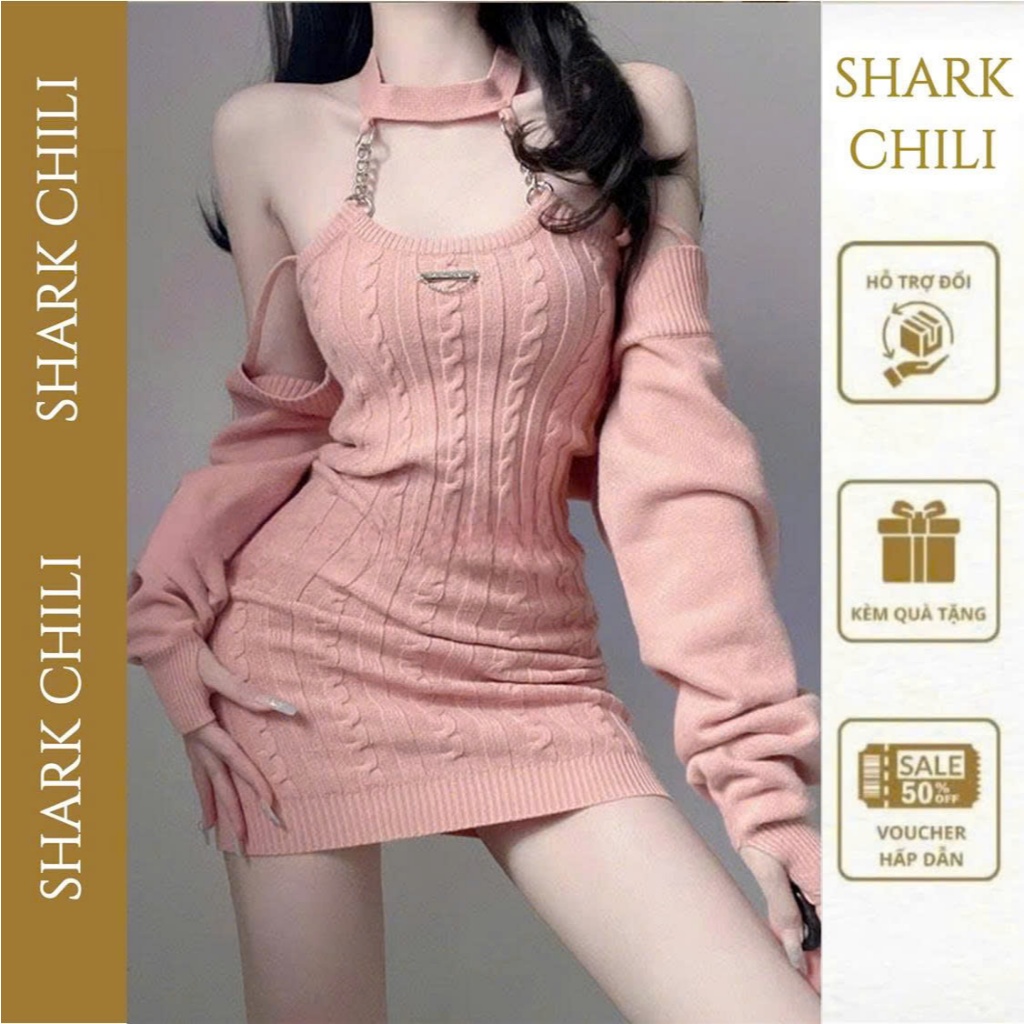 Váy Len Trễ Vai Body Quảng Châu len dày ấm