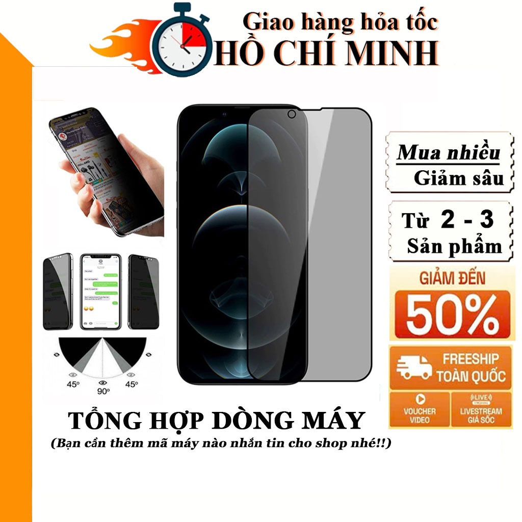 Kính cường lực chống nhìn trộm iphone 16 15 15+ 14 pro max 6 7 8 Plus X Xs Xsmax 11 xr 12 13 Promax full màn