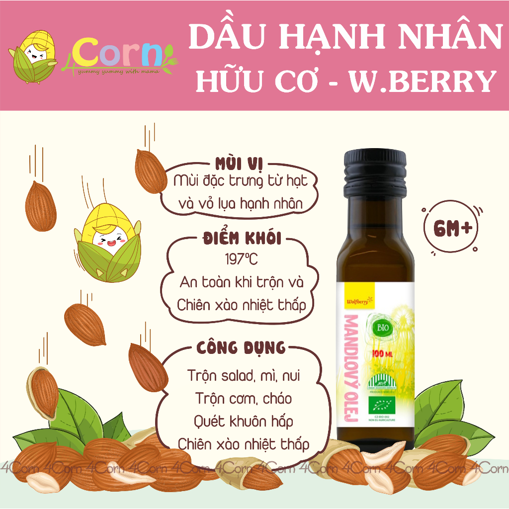 Dầu hạnh nhân hữu cơ ép lạnh cao cấp Wolfberry - Cho bé 6m+