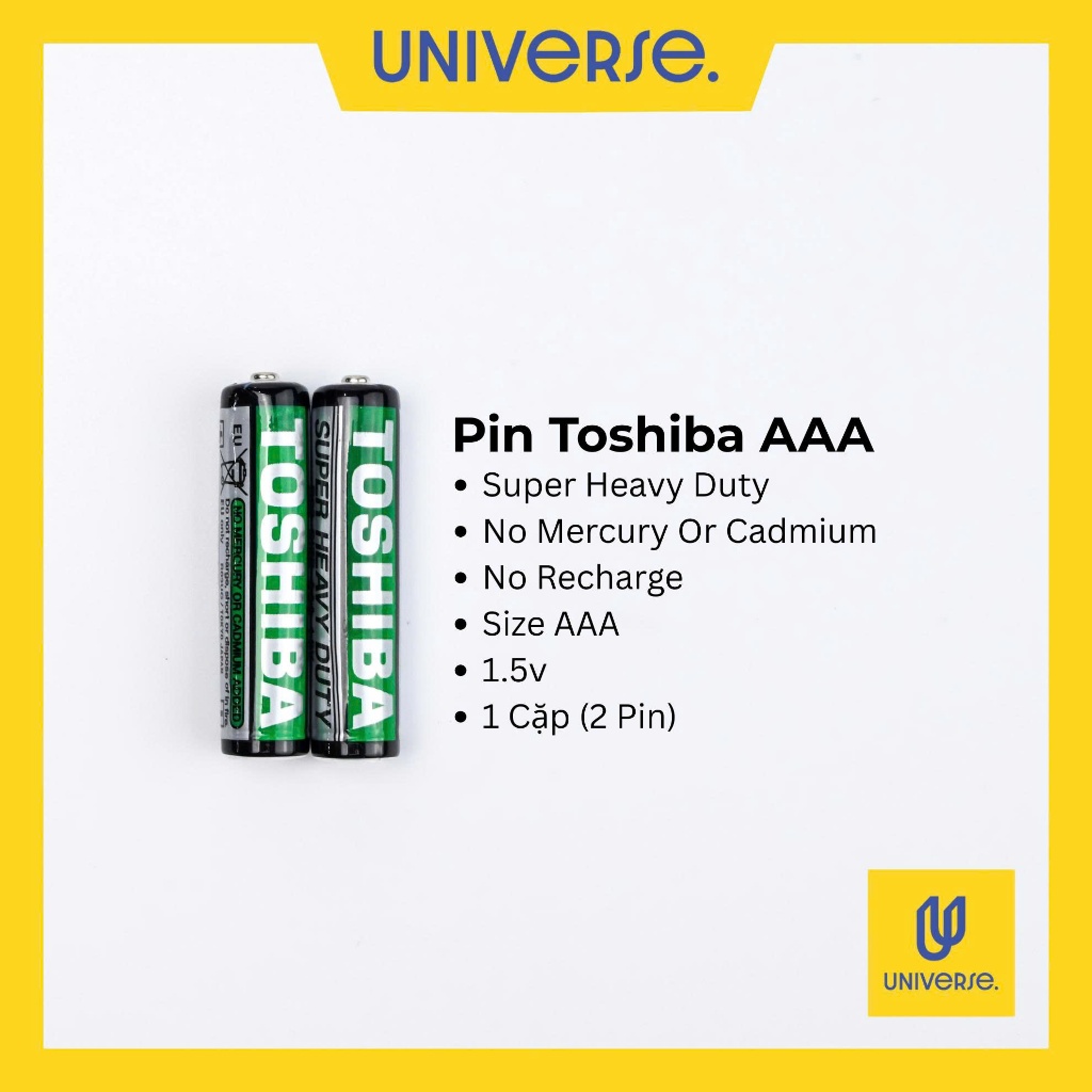 1 Cặp (2 Pin AAA) Viên Pin 3A Toshiba gắn Remote Tivi, Máy Lạnh, Bàn Phím Cơ