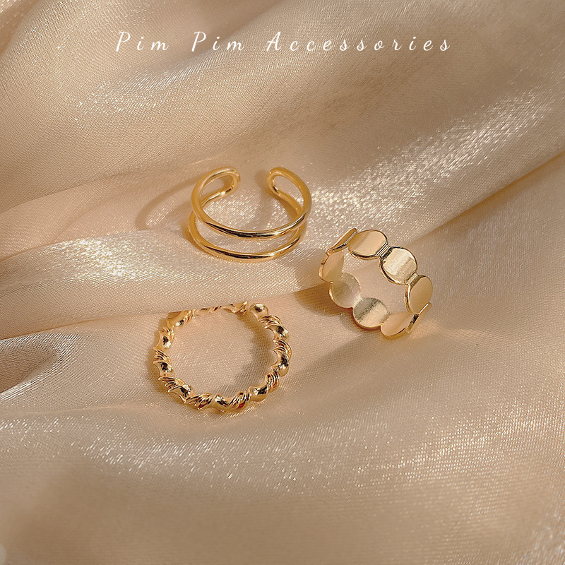 Set 3 Nhẫn Nữ Bạc / Vàng Cỡ Nhỏ Vintage Tối Giản – Nhẫn Mở Điều Chỉnh Size – Trang Sức Tay Hàn Quốc