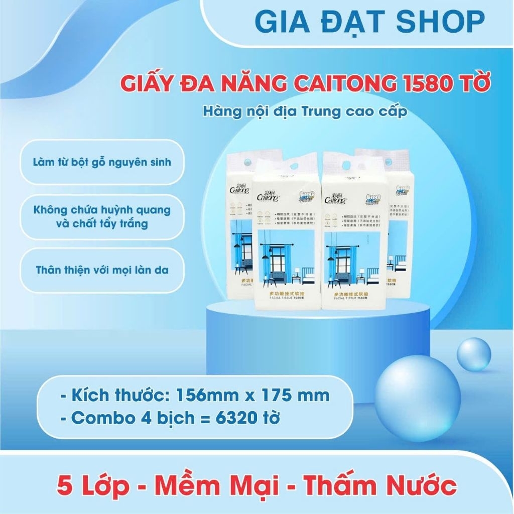 [Combo 4 Bịch ] Loại 1580 tờ Giấy Rút Treo Tường Caitong 1580  Tờ - Tặng 1 Móc Treo - Hàng Nội Địa T