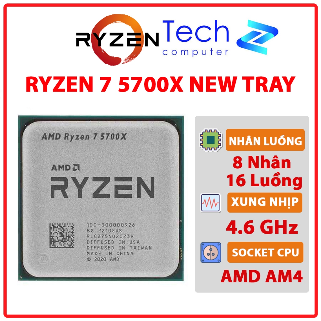 CPU AMD Ryzen 7 5700X Tray New (8 Nhân 16 Luồng | 3.4GHz Boost 4.6GHz | 36MB Cache | Socket AM4) – B