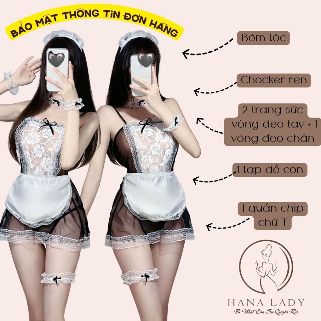 Đồ ngủ cosplay hầu gái, váy ngủ gợi cảm xuyên thấu CP158