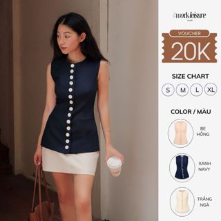 Áo gile nữ dáng vest công sở cổ tròn, gilet cúc ngọc trai tối giản Hàn Quốc Workleisure - Ji Won