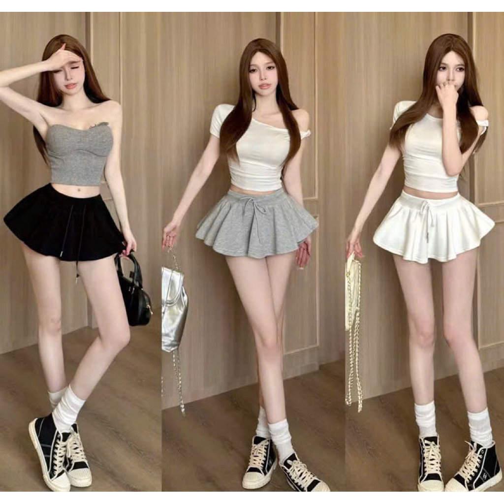 CHÂN VÁY TẦNG XOÈ CHẤT NỈ BÔNG LƯNG DÂY RÚT CÓ QUẦN BẢO HỘ CO CHUN CV46 | BigBuy360 - bigbuy360.vn