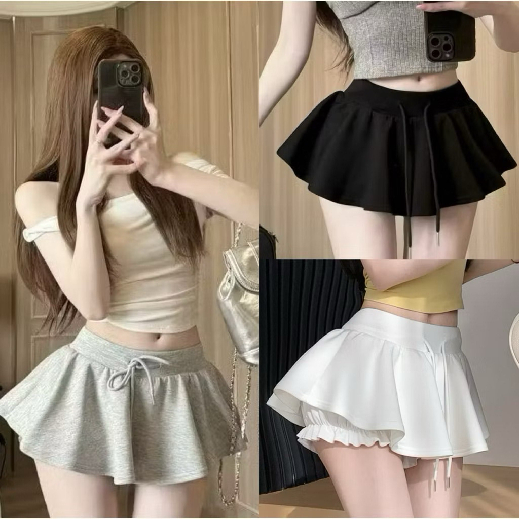 CHÂN VÁY TẦNG XOÈ CHẤT NỈ BÔNG LƯNG DÂY RÚT CÓ QUẦN BẢO HỘ CO CHUN CV46 | BigBuy360 - bigbuy360.vn