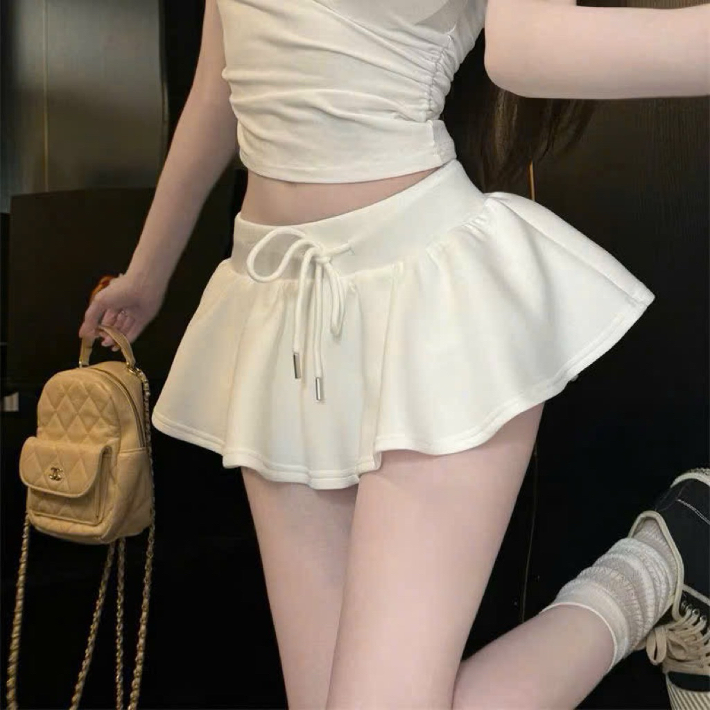 CHÂN VÁY TẦNG XOÈ CHẤT NỈ BÔNG LƯNG DÂY RÚT CÓ QUẦN BẢO HỘ CO CHUN CV46 | BigBuy360 - bigbuy360.vn