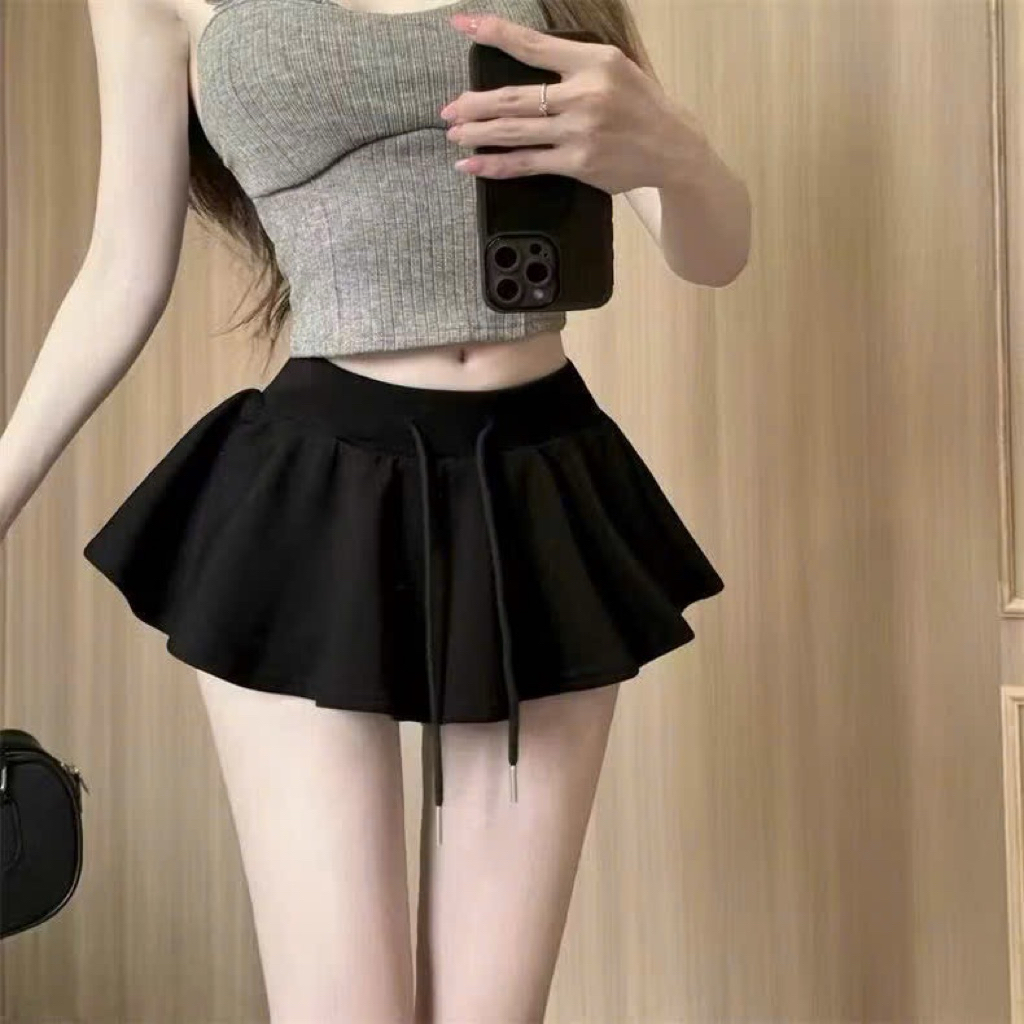 CHÂN VÁY TẦNG XOÈ CHẤT NỈ BÔNG LƯNG DÂY RÚT CÓ QUẦN BẢO HỘ CO CHUN CV46 | BigBuy360 - bigbuy360.vn