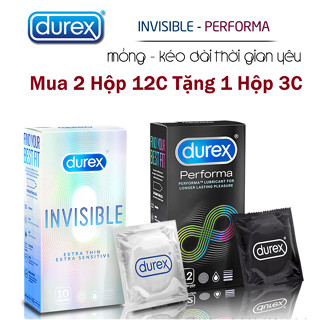 [Tặng 1 Hộp 3C] Bao Cao Su Durex Invisible Siêu Mỏng, BCS Performa Kéo Dài Thời Gian