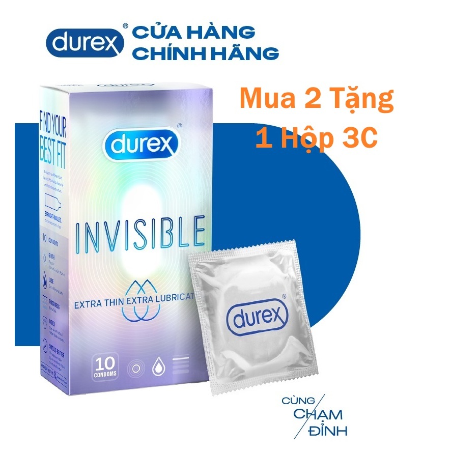 [Tặng 1 Hộp 3C] Bao cao su Durex Invisible Extra Thin Extra Sensitive, BCS Siêu Mỏng, Hộp 10 Cái