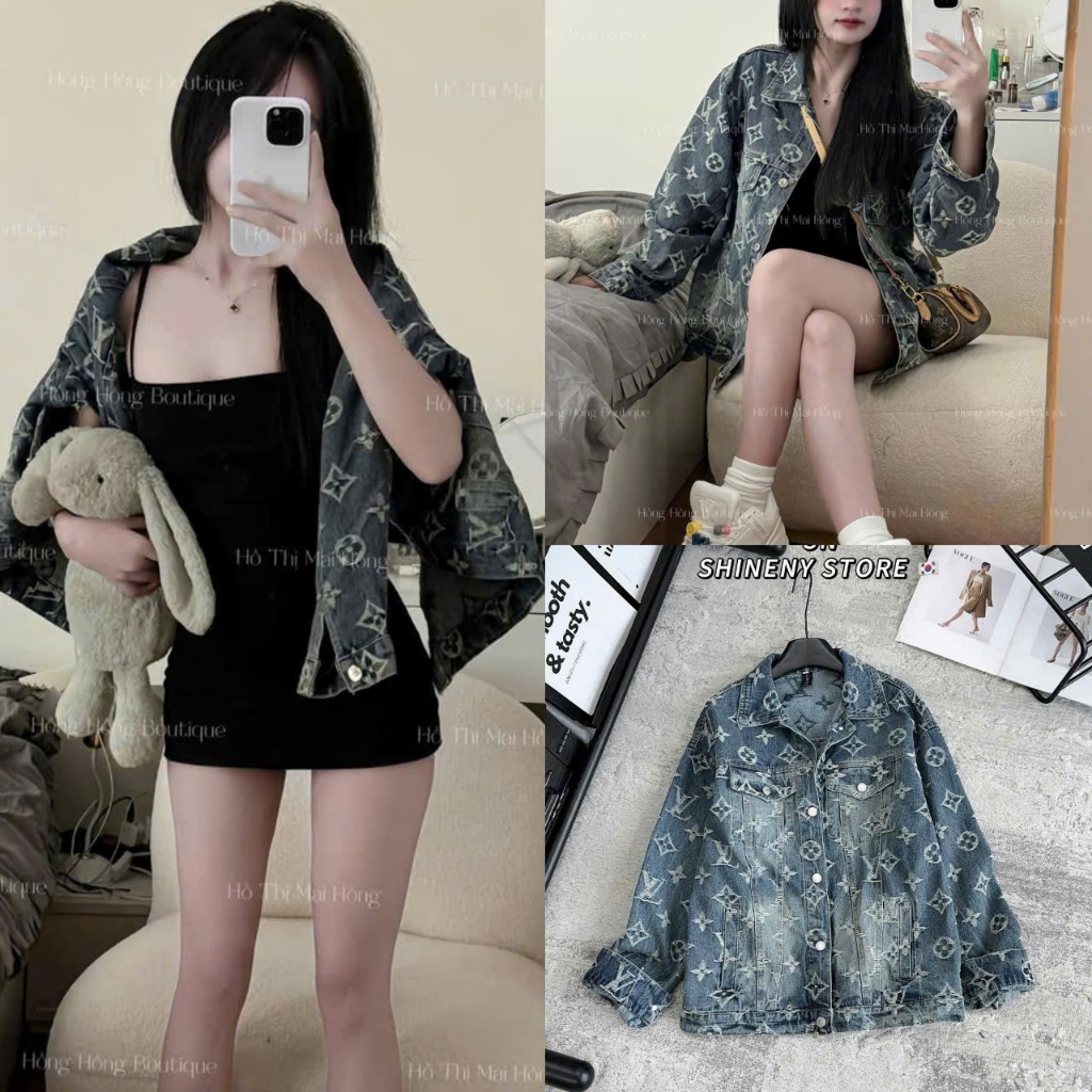Áo Khoác Bò Nữ In Họa Tiết Hàng Qcl1 Form Rộng Có Size S M L - Halinh Shop