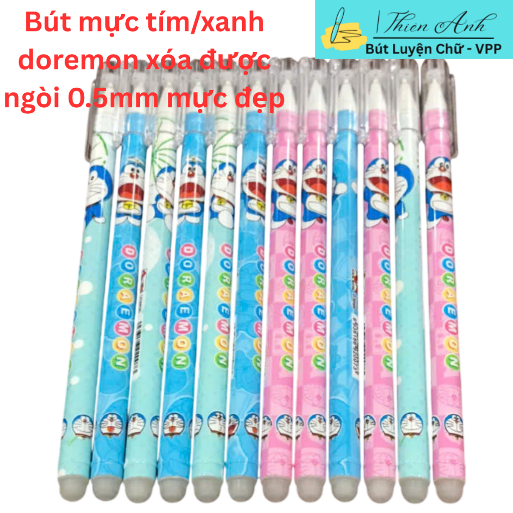 Lẻ 6 bút/Hộp 12 bút gel Doremon Vân Sơn VS8825 mực Tím/Xanh xoá được ngòi 0.5mm