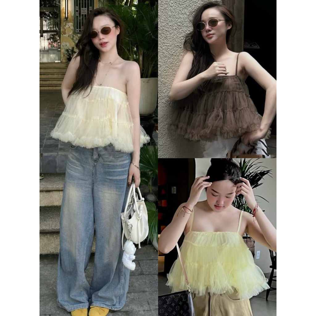 [SẴN HÀNG] ÁO HAI DÂY VOAN BÈO TẦNG BỒNG XÒE SIÊU XINH ÁO HAI DÂY KIỂU NỮ ĐIỆU ĐÀ - DÀNH CHO NỮ