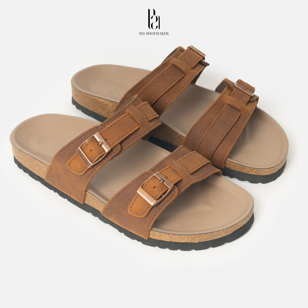 Dép Nam Đế Trấu B21 Shoemaker Quai Ngang Da Bò Sáp Cao Cấp Êm Chân Chống Trượt Thoải Mái Cả Ngày