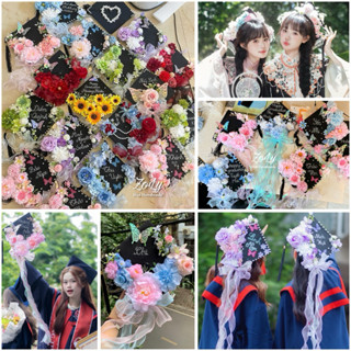   Chưa gồm chữ  Mũ tốt nghiệp mũ cử nhân trang trí sẵn đính kết hoa chụp ảnh kỷ yếu nhóm bạn 