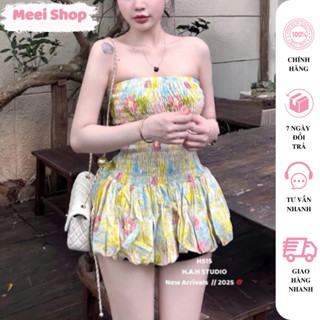  Set Áo Ống Cúp Ngực Dáng Bí Hoa Nhí Tiểu Thư MEEI Set Áo Kiểu Mocking Mix Quần Short In Hoa-A263 