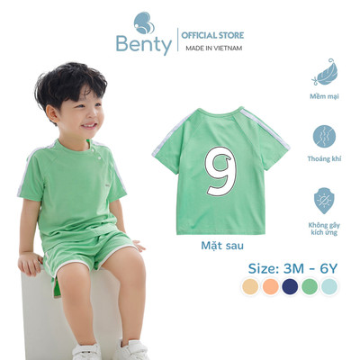 Bộ cộc tay cài chéo thể thao BENTY in số 9 màu trắng mềm mịn mát, thầm hút mồ hôi, co giãn 4 chiều