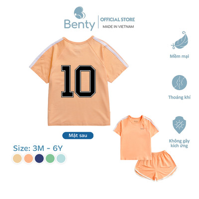 Bộ cộc tay cài chéo thể thao in số 10 BENTY, mềm mịn mát, co giãn 4 chiều cho bé năng động cả ngày