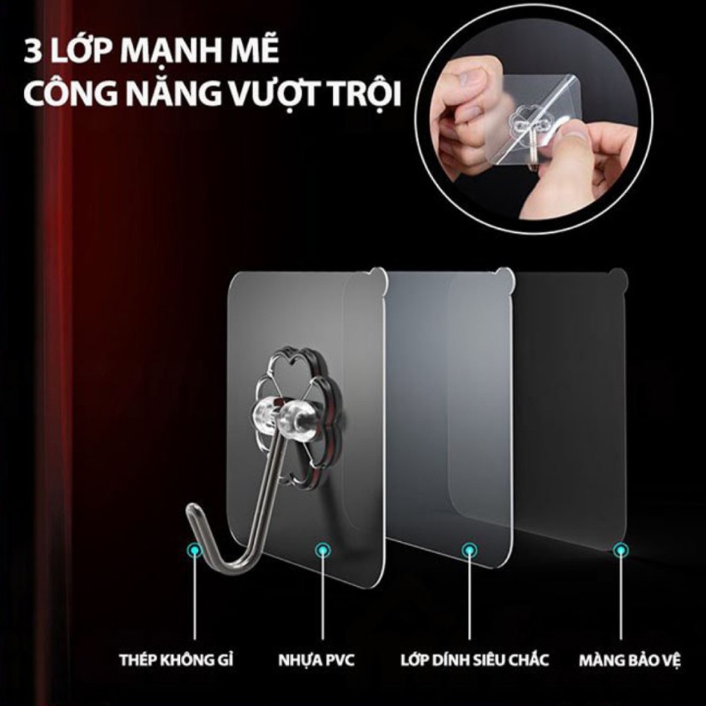 Combo 30-50-100 Móc dán siêu dính trong suốt, móc dính tường treo đồ chịu lực cao FERADO