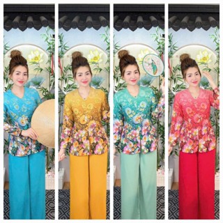   M   BỘ BÀ BA LỤA MANGO _BÀ BA HOA TAY DÀI ĐI CHÙA__ 