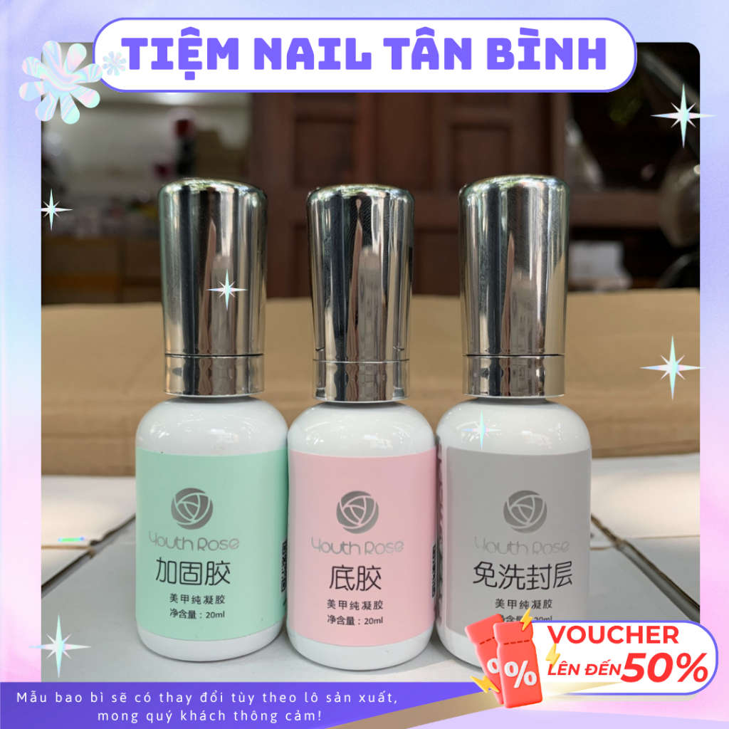 Base top hoa hồng Youth Rose chính hãng 20ml - Gel liên kết, top phủ bóng, cứng móng, top lì